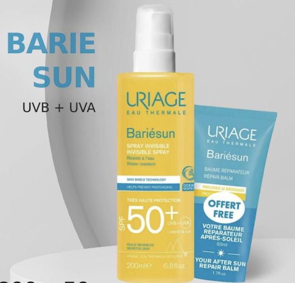 法国Uriage依泉Bariésun 高倍防晒喷雾SPF50+200ML + 50ML晒后修复乳套装